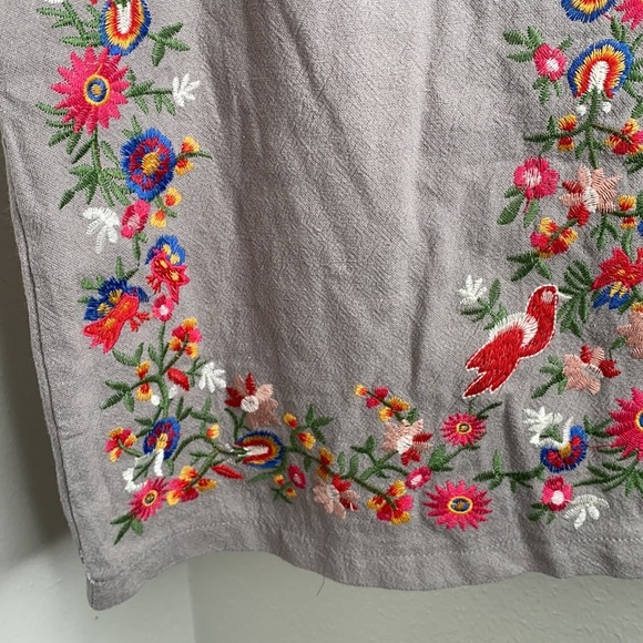 Umgee Gray Embroidered Skirt Floral Birds Large - Picture 3 of 5